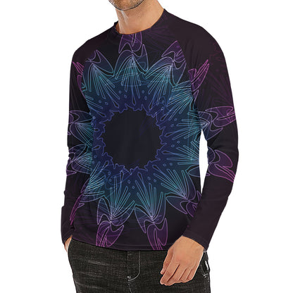 Purple And Teal Dark Mandala Print Men's Long Sleeve Rash Guard