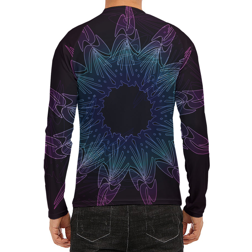 Purple And Teal Dark Mandala Print Men's Long Sleeve Rash Guard