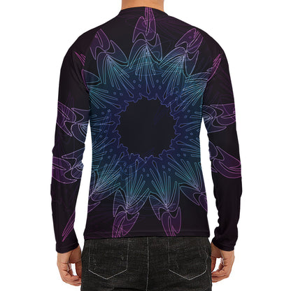 Purple And Teal Dark Mandala Print Men's Long Sleeve Rash Guard