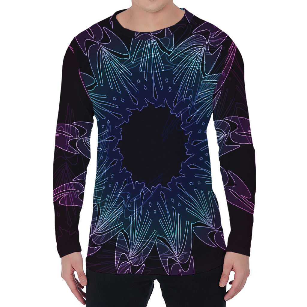 Purple And Teal Dark Mandala Print Men's Long Sleeve T-Shirt