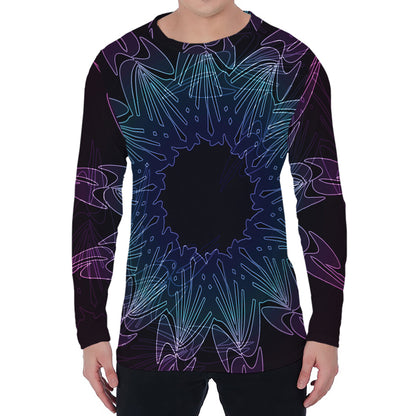 Purple And Teal Dark Mandala Print Men's Long Sleeve T-Shirt