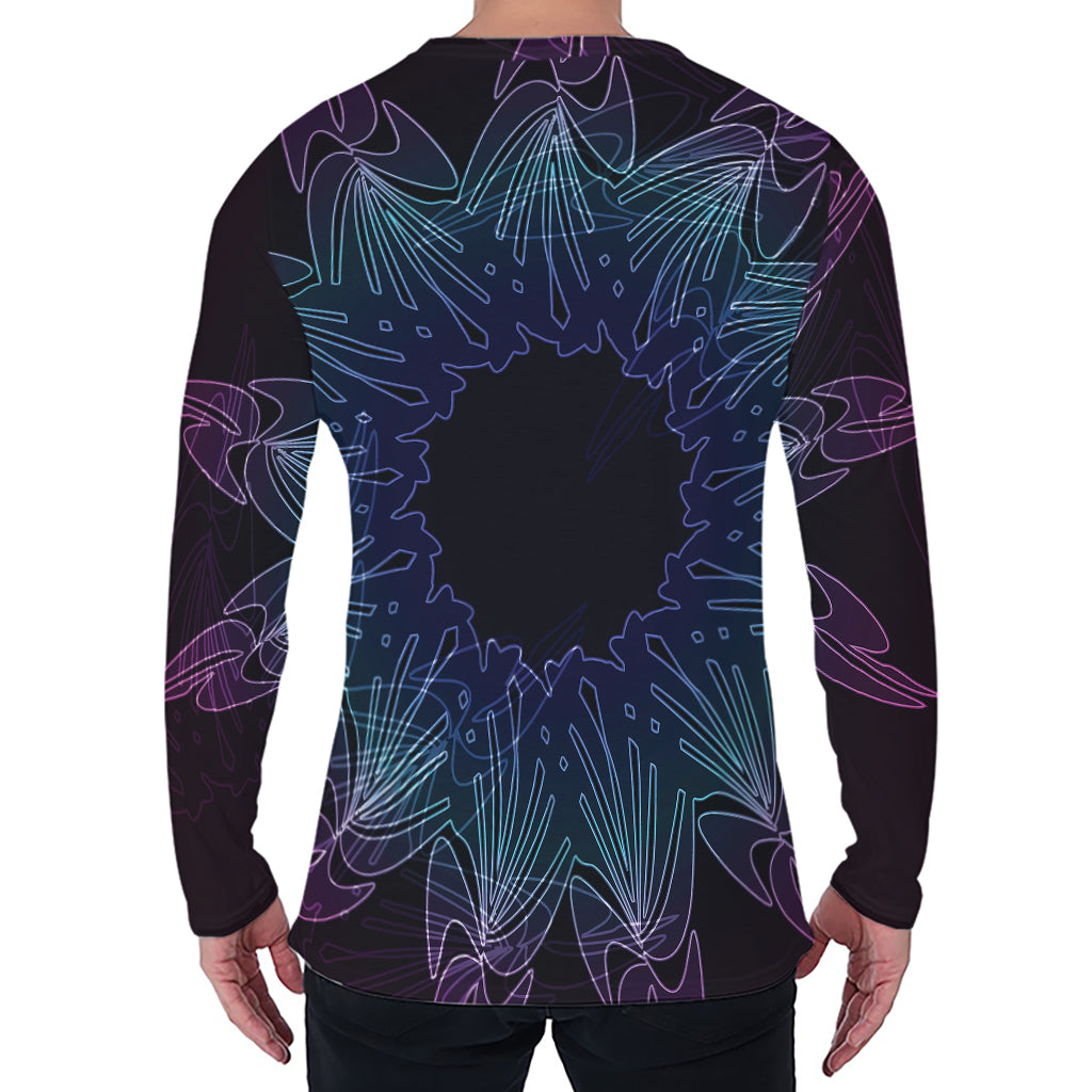 Purple And Teal Dark Mandala Print Men's Long Sleeve T-Shirt
