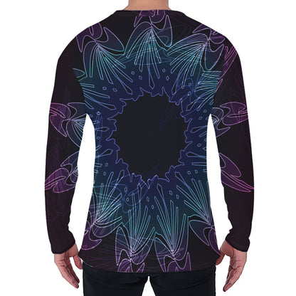 Purple And Teal Dark Mandala Print Men's Long Sleeve T-Shirt