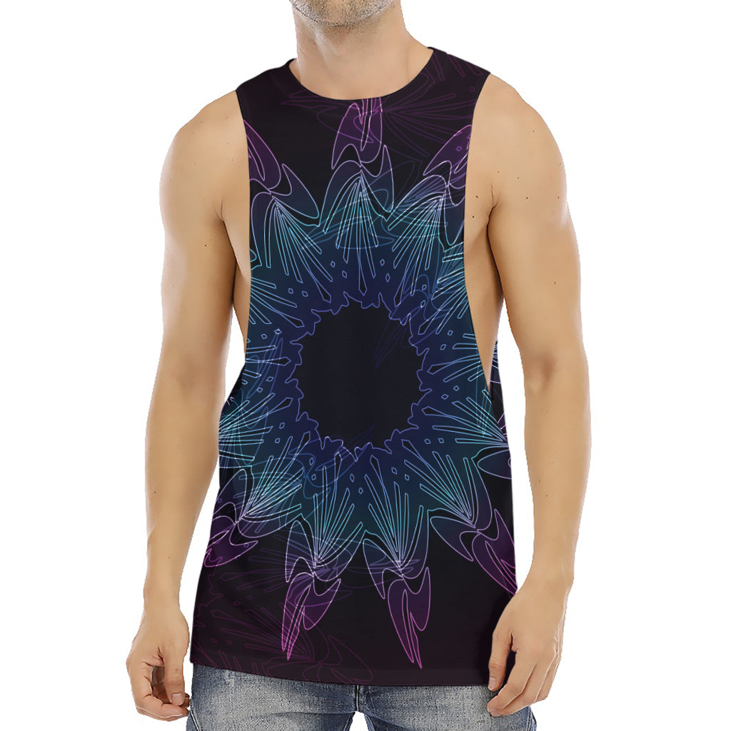 Purple And Teal Dark Mandala Print Men's Muscle Tank Top
