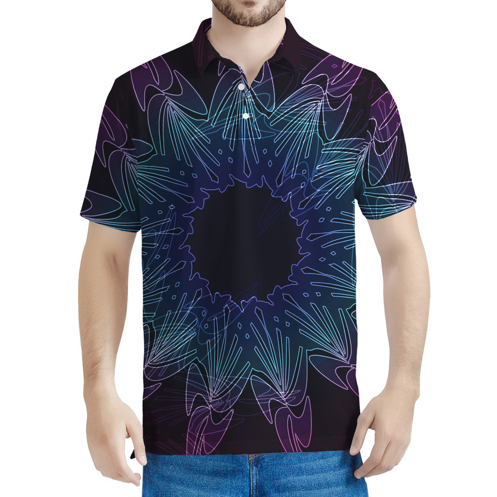Purple And Teal Dark Mandala Print Men's Polo Shirt