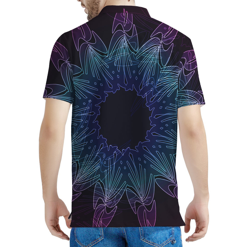 Purple And Teal Dark Mandala Print Men's Polo Shirt