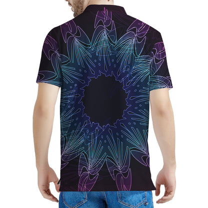 Purple And Teal Dark Mandala Print Men's Polo Shirt