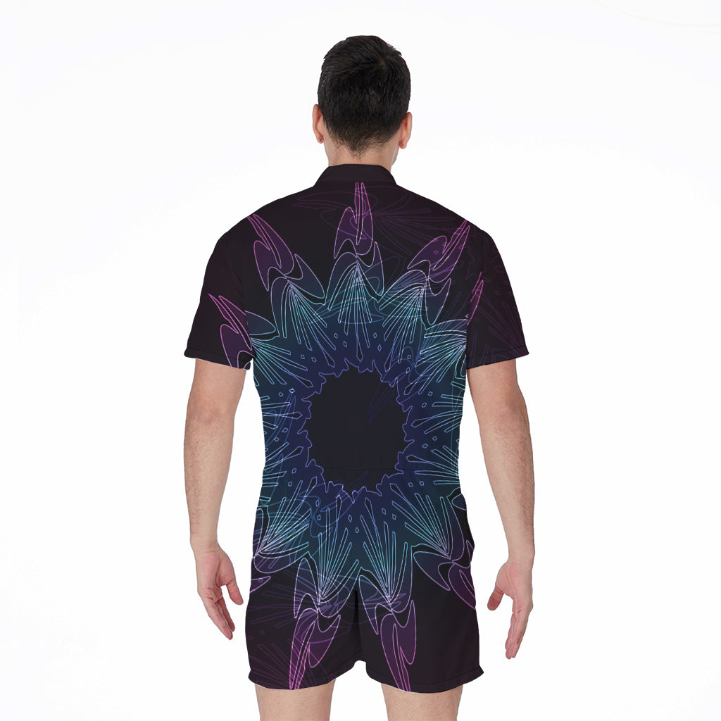 Purple And Teal Dark Mandala Print Men's Rompers