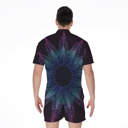 Purple And Teal Dark Mandala Print Men's Rompers
