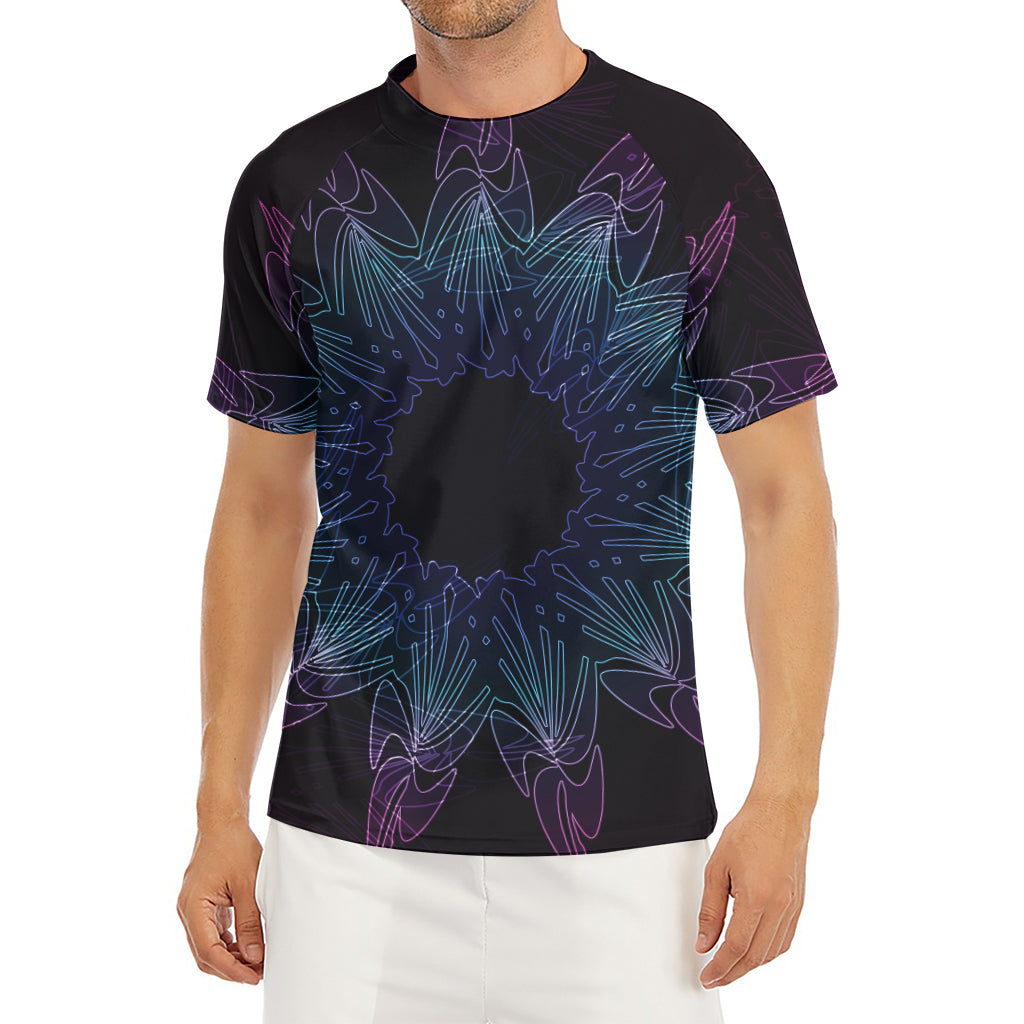 Purple And Teal Dark Mandala Print Men's Short Sleeve Rash Guard