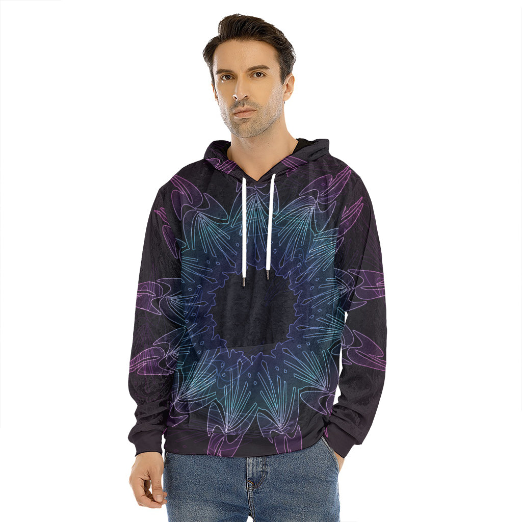 Purple And Teal Dark Mandala Print Men's Velvet Pullover Hoodie