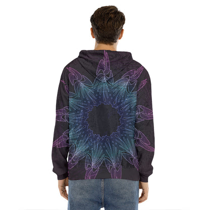 Purple And Teal Dark Mandala Print Men's Velvet Pullover Hoodie
