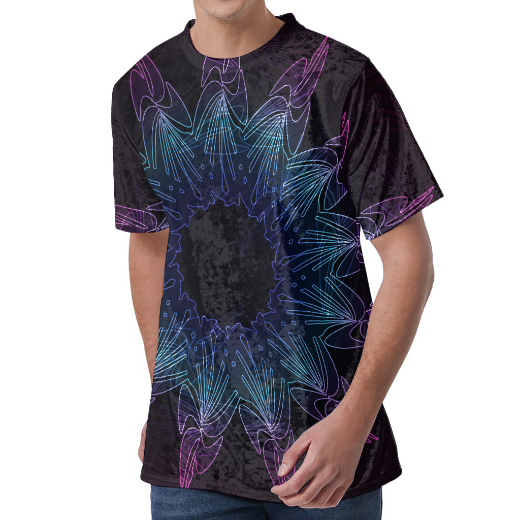 Purple And Teal Dark Mandala Print Men's Velvet T-Shirt