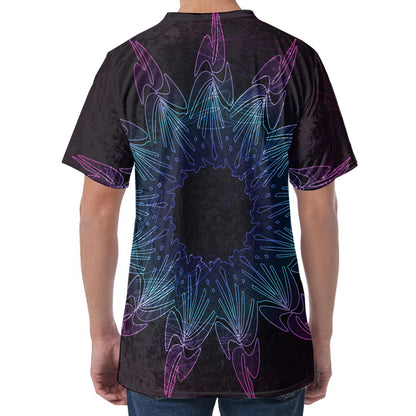 Purple And Teal Dark Mandala Print Men's Velvet T-Shirt