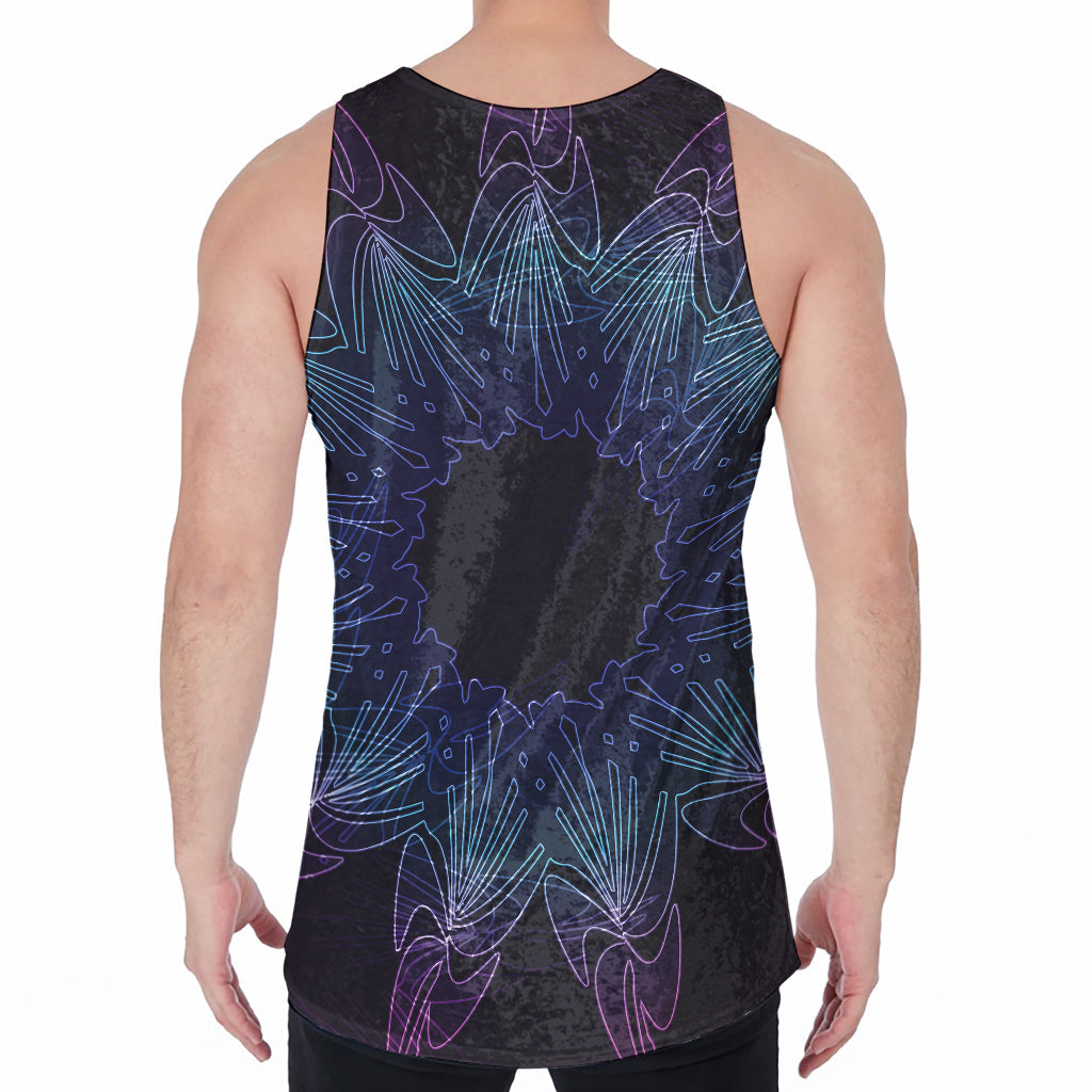 Purple And Teal Dark Mandala Print Men's Velvet Tank Top