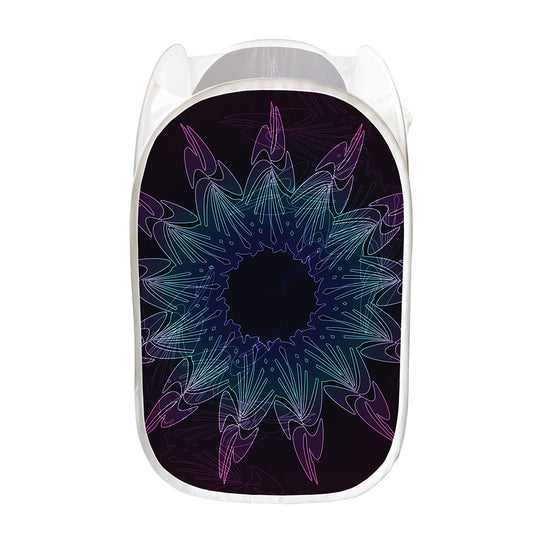 Purple And Teal Dark Mandala Print Mesh Laundry Hamper