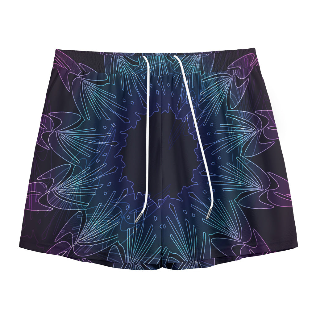 Purple And Teal Dark Mandala Print Mesh Shorts