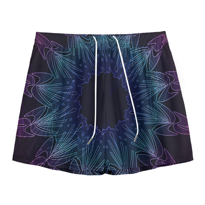 Purple And Teal Dark Mandala Print Mesh Shorts