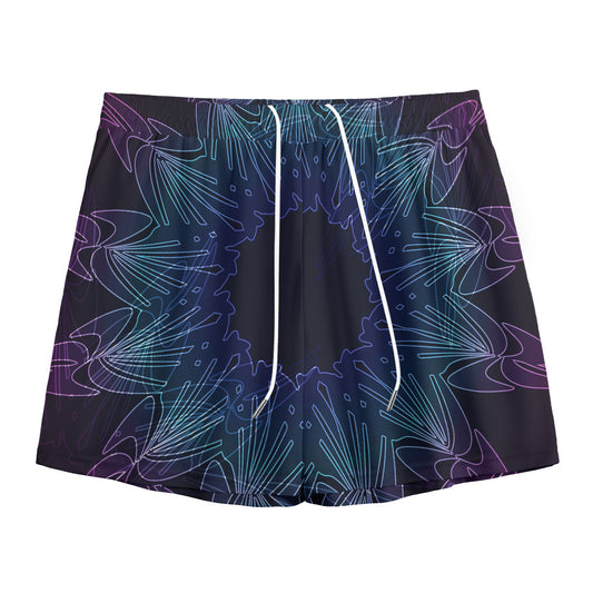 Purple And Teal Dark Mandala Print Mesh Shorts