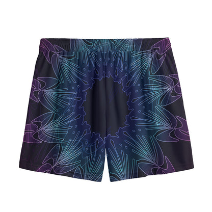 Purple And Teal Dark Mandala Print Mesh Shorts
