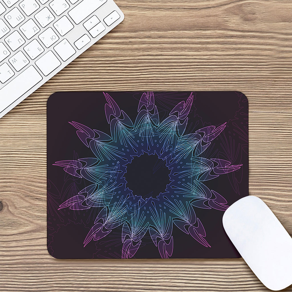 Purple And Teal Dark Mandala Print Mouse Pad