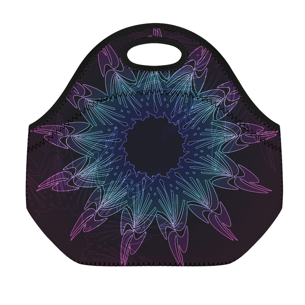 Purple And Teal Dark Mandala Print Neoprene Lunch Bag