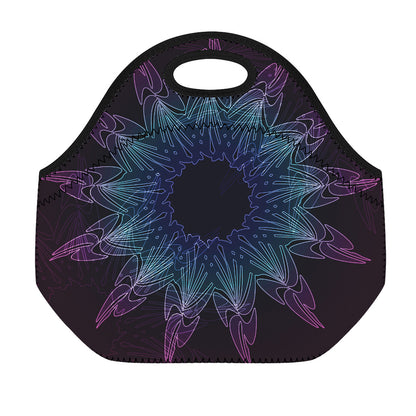 Purple And Teal Dark Mandala Print Neoprene Lunch Bag