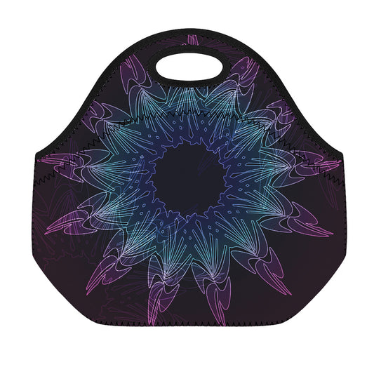 Purple And Teal Dark Mandala Print Neoprene Lunch Bag