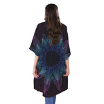 Purple And Teal Dark Mandala Print Open Front Beach Cover Up