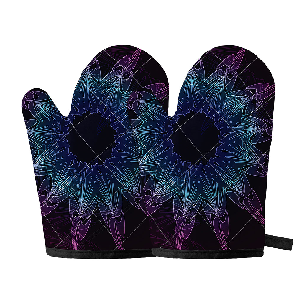 Purple And Teal Dark Mandala Print Oven Mitts