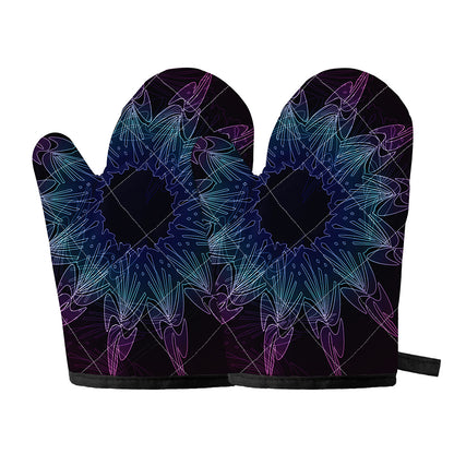 Purple And Teal Dark Mandala Print Oven Mitts