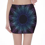 Purple And Teal Dark Mandala Print Pencil Mini Skirt