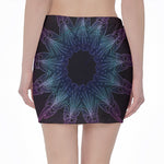 Purple And Teal Dark Mandala Print Pencil Mini Skirt