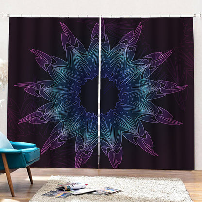 Purple And Teal Dark Mandala Print Pencil Pleat Curtains