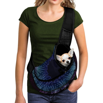 Purple And Teal Dark Mandala Print Pet Sling Carrier