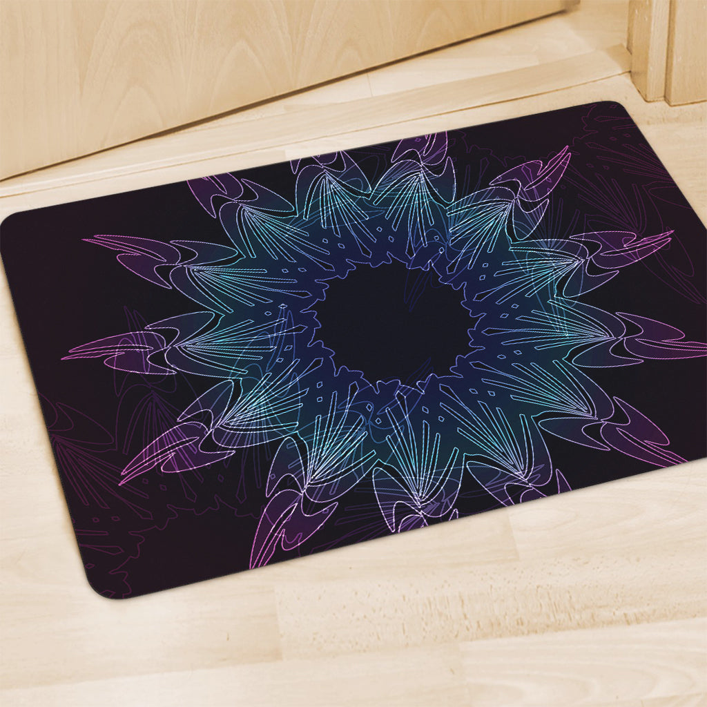 Purple And Teal Dark Mandala Print Polyester Doormat