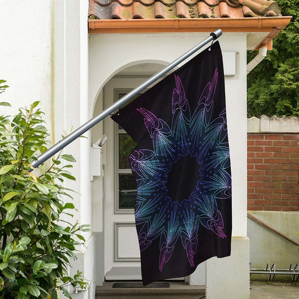 Purple And Teal Dark Mandala Print Polyester Flag