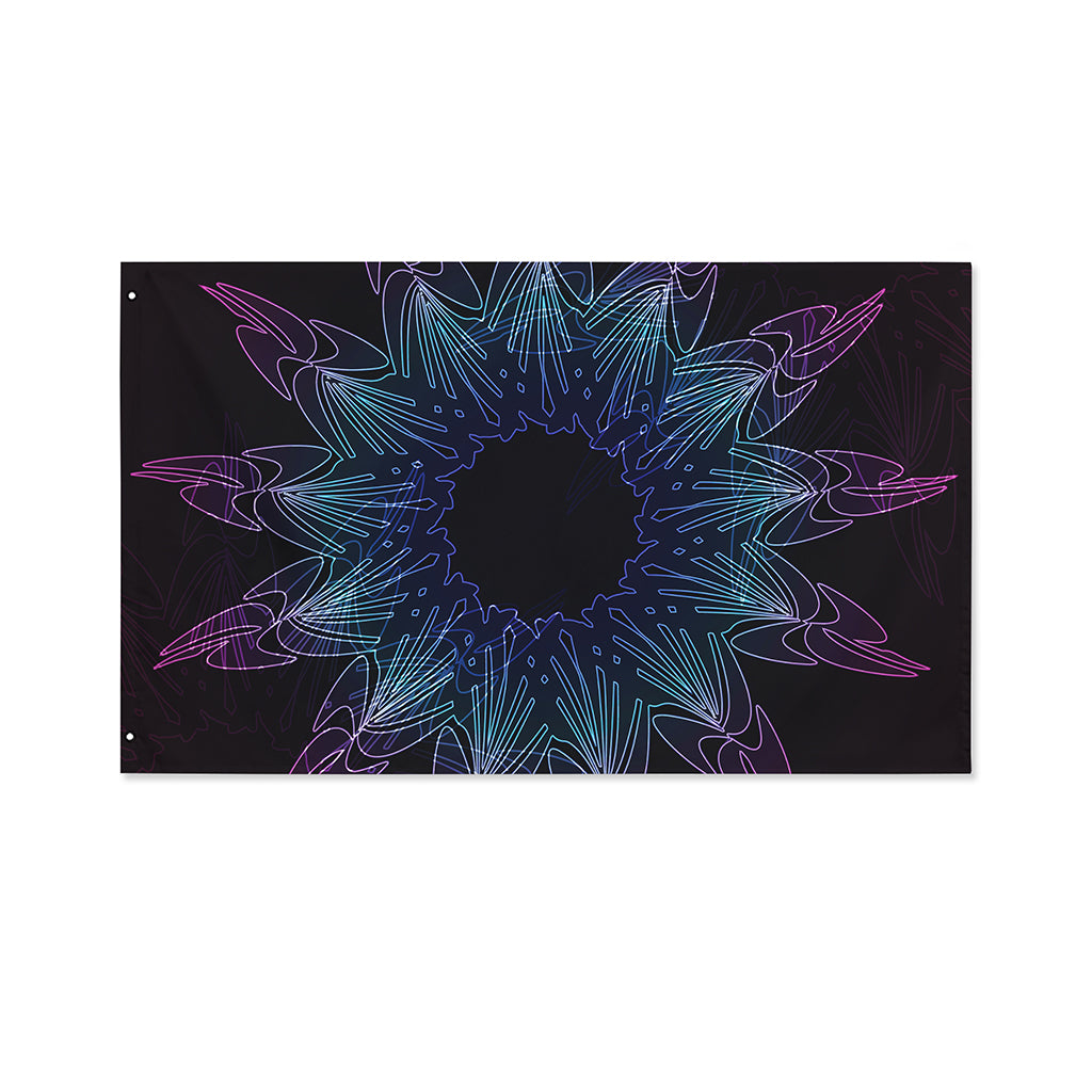 Purple And Teal Dark Mandala Print Polyester Flag