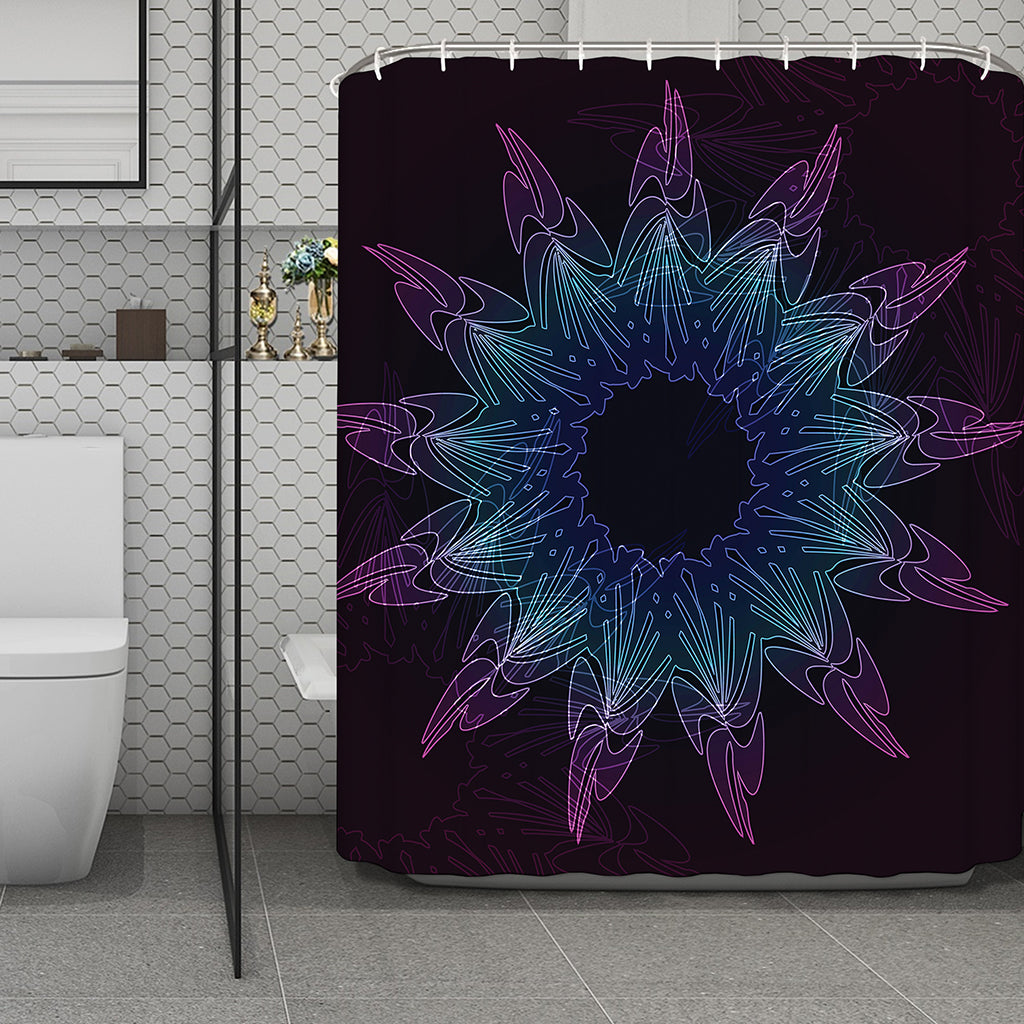 Purple And Teal Dark Mandala Print Polyester Shower Curtain