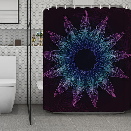 Purple And Teal Dark Mandala Print Polyester Shower Curtain