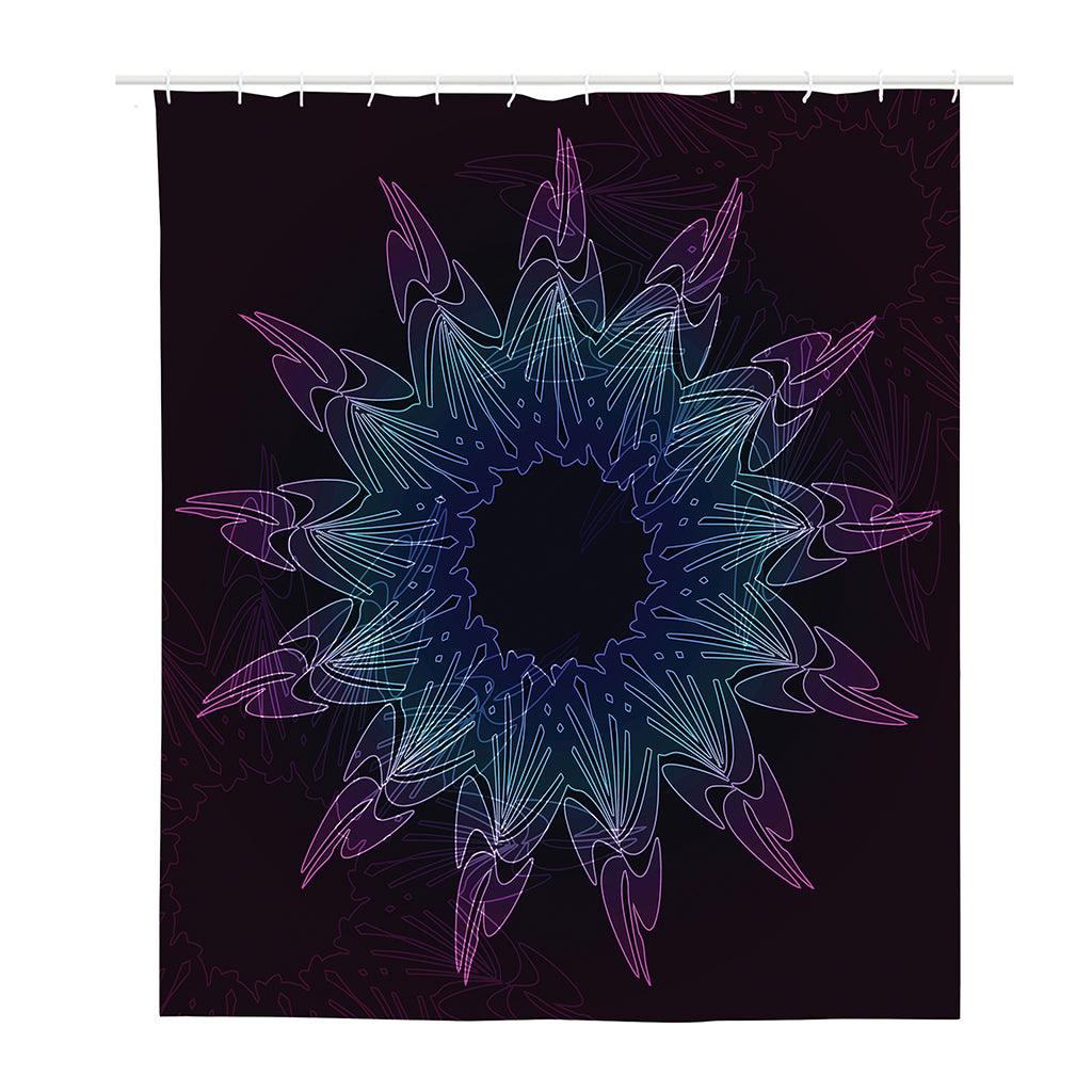 Purple And Teal Dark Mandala Print Polyester Shower Curtain