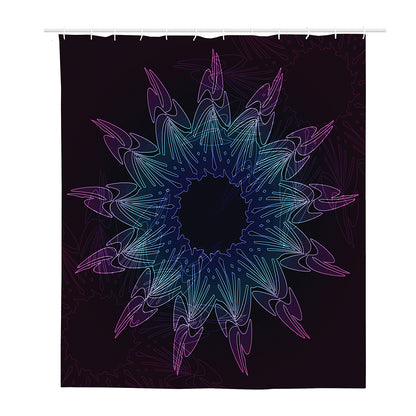 Purple And Teal Dark Mandala Print Polyester Shower Curtain