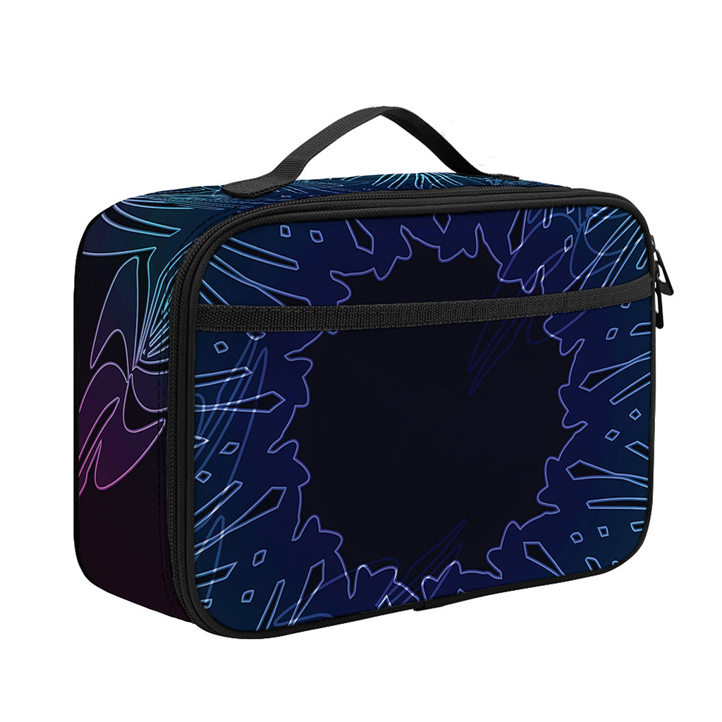 Purple And Teal Dark Mandala Print Portable Lunch Bag