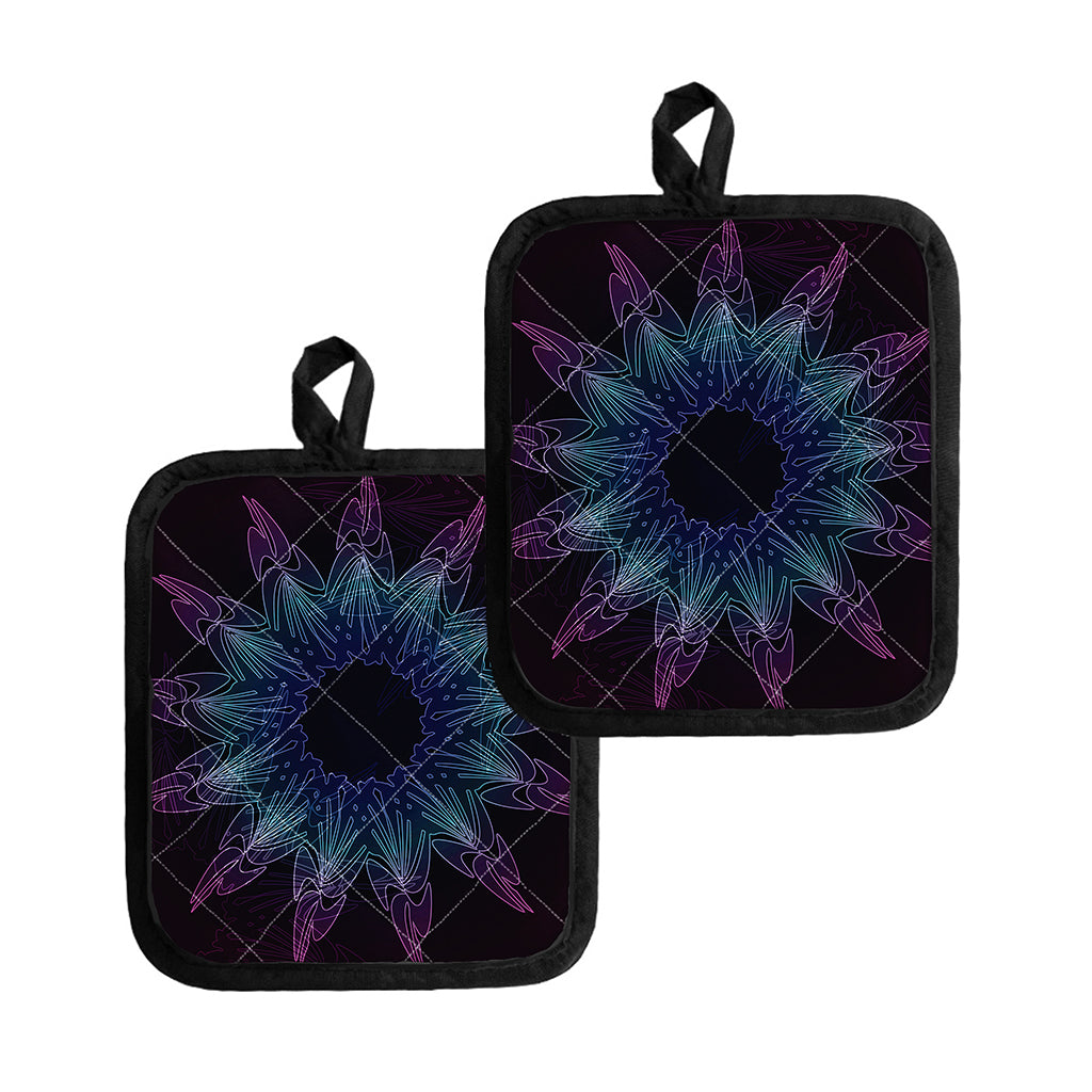 Purple And Teal Dark Mandala Print Pot Holders
