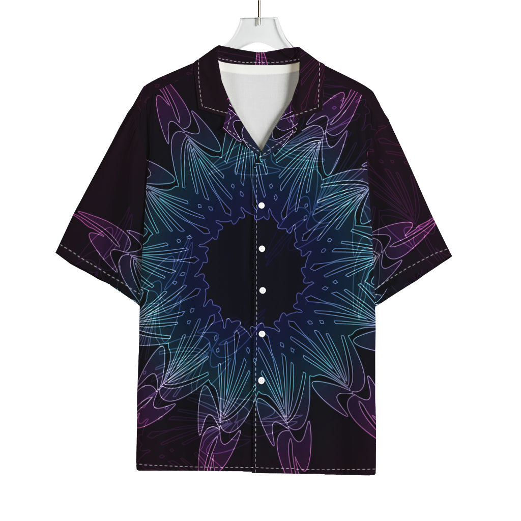 Purple And Teal Dark Mandala Print Rayon Hawaiian Shirt