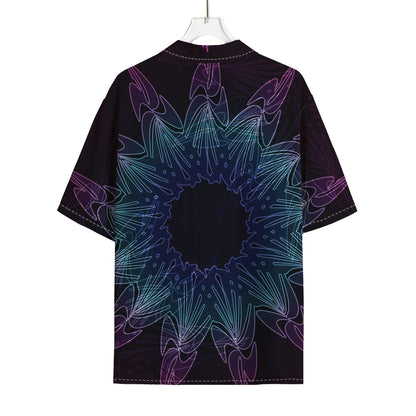 Purple And Teal Dark Mandala Print Rayon Hawaiian Shirt