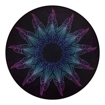 Purple And Teal Dark Mandala Print Round Blanket