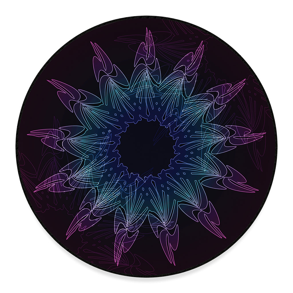 Purple And Teal Dark Mandala Print Round Floor Mat