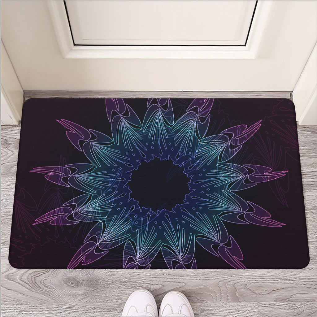 Purple And Teal Dark Mandala Print Rubber Doormat