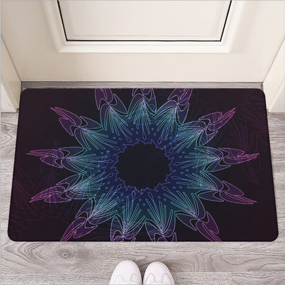 Purple And Teal Dark Mandala Print Rubber Doormat